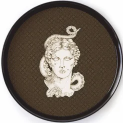 Casa Padrino Luxus Serviertablett Schwarz / Gold / Weiß / Braun Ø 40 cm - Rundes Metall Tablett - Gastronomie Accessoires - Handbemalt in Italien