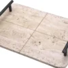 Casa Padrino Luxus Serviertablett Beige / Bronze 48 x 34 x H. 8 cm - Rechteckiges Travertin Naturstein Tablett mit Tragegriffen - Gastronomie & Restaurant Accessoires - Luxus Accessoires
