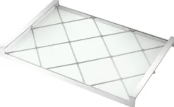 Casa Padrino Luxus Serviertablett Silber 48 x 34 x H. 4 cm - Edelstahl Tablett mit gehärteter Glasplatte - Gastronomie Accessoires - Luxus Qualität