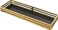 Casa Padrino Luxus Serviertablett Gold / Schwarz 60 x 20 x H. 5,5 cm - Edelstahl Tablett mit schwarzem Spiegelglas