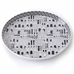 Casa Padrino Luxus Serviertablett Weiß / Schwarz Ø 40 cm - Rundes Metall Tablett - Gastronomie Accessoires - Handbemalt in Italien