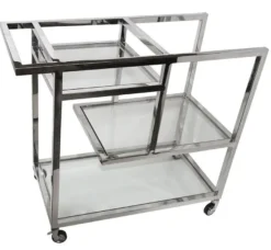 Casa Padrino Luxus Servierwagen Silber / Glas 89 x 42 x H 80cm - Edelstahl Trolley mit Glas - Gastronomie Barwagen