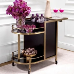 Casa Padrino Luxus Servierwagen Schwarz / Messing 88 x 50 x H. 78 cm - Hotel Restaurant Gastronomie Trolley - Luxus Hotel Restaurant Gastronomie Accessoires - Luxus Möbel