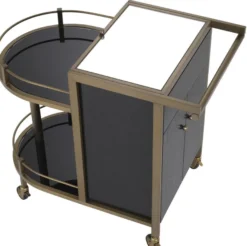 Casa Padrino Luxus Servierwagen Schwarz / Messing 88 x 50 x H. 78 cm - Hotel Restaurant Gastronomie Trolley - Luxus Hotel Restaurant Gastronomie Accessoires - Luxus Möbel