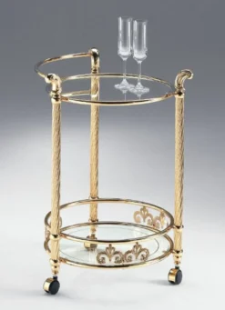 Casa Padrino Luxus Servierwagen Messing / Schwarz 50 x 55 x H. 71 cm - Runder Messing Trolley mit Glasplatten - Hotel & Restaurant Accessoires - Luxus Qualität - Made in Italy