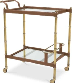 Casa Padrino Luxus Servierwagen Vintage Messingfarben / Braun 74 x 44,5 x H. 84 cm - Hotel Restaurant Gastronomie Trolley - Luxus Accessoires
