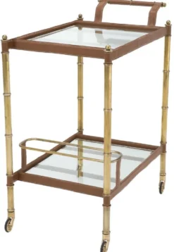 Casa Padrino Luxus Servierwagen Vintage Messingfarben / Braun 74 x 44,5 x H. 84 cm - Hotel Restaurant Gastronomie Trolley - Luxus Accessoires