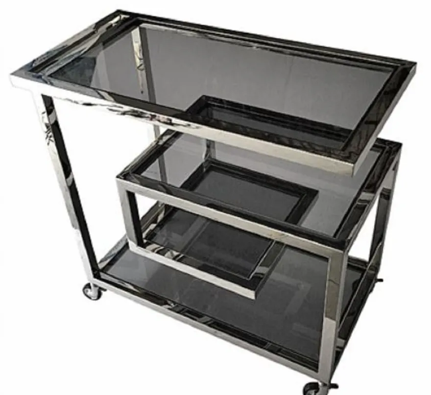 Casa Padrino Luxus Servierwagen Silber / Schwarz 83 x 42 x H. 78 cm - Hotel Restaurant Gastronomie Trolley