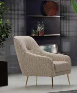 Casa Padrino Luxus Sessel Beige / Gold 58 x 80 x H. 94 cm - Wohnzimmer Sessel mit elegantem Muster - Wohnzimmer Möbel
