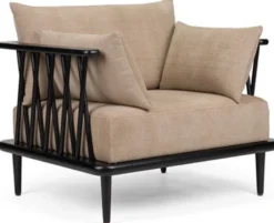 Casa Padrino Luxus Sessel Beige / Schwarz H. 77,5 cm - Luxus Wohnzimmer Möbel