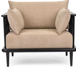 Casa Padrino Luxus Sessel Beige / Schwarz H. 77,5 cm - Luxus Wohnzimmer Möbel