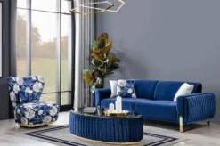 Casa Padrino Luxus Sessel Blau / Mehrfarbig / Gold - Moderner Wohnzimmer Sessel mit Blumenmuster - Moderne Wohnzimmer Möbel - Luxus Kollektion