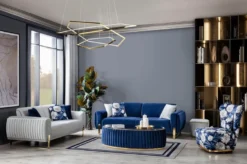 Casa Padrino Luxus Sessel Blau / Mehrfarbig / Gold - Moderner Wohnzimmer Sessel mit Blumenmuster - Moderne Wohnzimmer Möbel - Luxus Kollektion