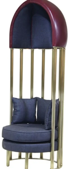 Casa Padrino Luxus Sessel Blau / Bordeauxrot / Gold 83 x 78 x H. 215 cm - Wohnzimmer Sessel - Hotel Sessel - Wohnzimmer Möbel - Hotel Möbel - Luxus Möbel - Luxus Einrichtung