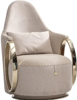 Casa Padrino Luxus Sessel Creme / Grau / Gold 72 x 90 x H. 105 cm - Wohnzimmer Sessel - Hotel Sessel - Wohnzimmer Möbel - Hotel Möbel - Luxus Möbel - Luxus Einrichtung
