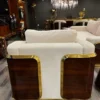 Casa Padrino Luxus Sessel Creme / Braun / Gold 90 x 100 x H. 70 cm - Wohnzimmer Sessel - Hotel Sessel - Wohnzimmer Möbel - Hotel Möbel - Luxus Möbel - Wohnzimmer Einrichtung - Luxus Einrichtung