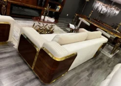 Casa Padrino Luxus Sessel Creme / Braun / Gold 90 x 100 x H. 70 cm - Wohnzimmer Sessel - Hotel Sessel - Wohnzimmer Möbel - Hotel Möbel - Luxus Möbel - Wohnzimmer Einrichtung - Luxus Einrichtung