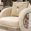 Casa Padrino Luxus Sessel Creme / Braun / Grau / Gold - Wohnzimmer Sessel - Hotel Sessel - Wohnzimmer Möbel - Hotel Möbel - Luxus Möbel