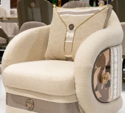 Casa Padrino Luxus Sessel Creme / Braun / Grau / Gold - Wohnzimmer Sessel - Hotel Sessel - Wohnzimmer Möbel - Hotel Möbel - Luxus Möbel