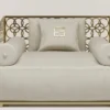 Casa Padrino Luxus Sessel Elfenbeinfarben / Champagner-Gold 135 x 109 cm - Handgefertigter Sessel mit Kissen - Wohnzimmer Sessel - Garten Sessel - Terrassen Sessel - Hotel Möbel - Luxus Qualität