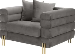 Casa Padrino Luxus Sessel Grau / Messingfarben 109 x 97 x H. 68 cm - Wohnzimmer Sessel mit edlem Samtstoff - Luxus Möbel