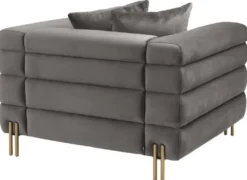 Casa Padrino Luxus Sessel Grau / Messingfarben 109 x 97 x H. 68 cm - Wohnzimmer Sessel mit edlem Samtstoff - Luxus Möbel