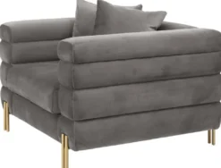 Casa Padrino Luxus Sessel Grau / Messingfarben 109 x 97 x H. 68 cm - Wohnzimmer Sessel mit edlem Samtstoff - Luxus Möbel