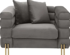 Casa Padrino Luxus Sessel Grau / Messingfarben 109 x 97 x H. 68 cm - Wohnzimmer Sessel mit edlem Samtstoff - Luxus Möbel
