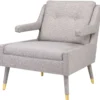 Casa Padrino Luxus Sessel Grau / Gold 76 x 88 x H. 89 cm - Wohnzimmer Sessel im Neoklassichen Stil - Designer Wohnzimmermöbel
