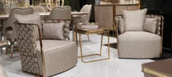 Casa Padrino Luxus Sessel Grau / Gold - Wohnzimmer Sessel - Hotel Sessel - Wohnzimmer Möbel - Hotel Möbel - Luxus Möbel
