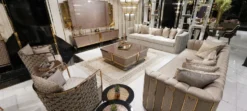 Casa Padrino Luxus Sessel Grau / Gold - Wohnzimmer Sessel - Hotel Sessel - Wohnzimmer Möbel - Hotel Möbel - Luxus Möbel
