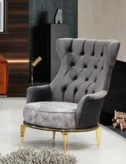 Casa Padrino Luxus Sessel Grau / Gold 75 x 90 x H. 95 cm - Moderner Wohnzimmer Sessel - Wohnzimmer Möbel
