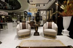 Casa Padrino Luxus Sessel Grau / Braun / Gold - Edler Wohnzimmer & Hotel Sessel - Wohnzimmer & Hotel Möbel - Luxus Qualität