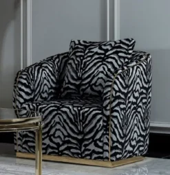 Casa Padrino Luxus Sessel Grau / Schwarz / Gold - Eleganter Wohnzimmer Sessel mit Muster und dekorativem Kissen - Luxus Wohnzimmer Möbel