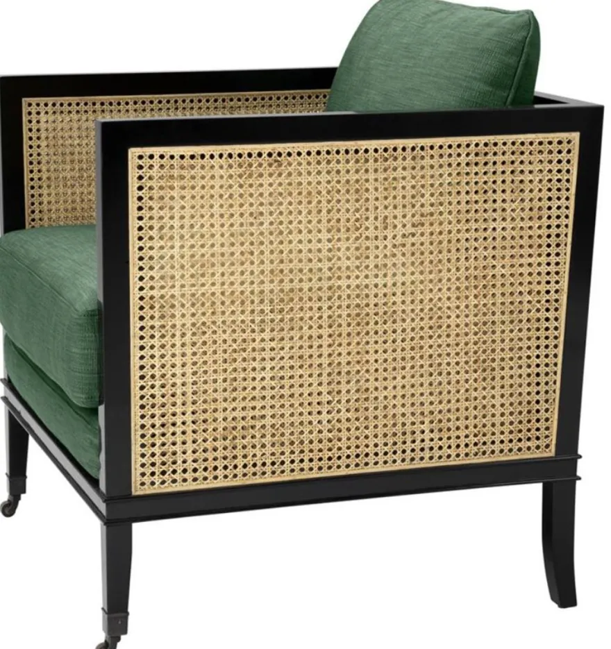 Casa Padrino Luxus Sessel Grün / Schwarz / Naturfarben 71 x 68,5 x H. 84 cm - Hotel Möbel