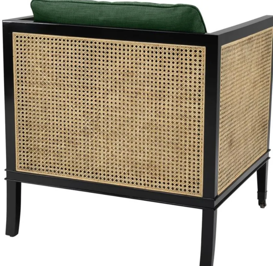 Casa Padrino Luxus Sessel Grün / Schwarz / Naturfarben 71 x 68,5 x H. 84 cm - Hotel Möbel