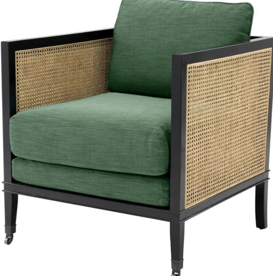Casa Padrino Luxus Sessel Grün / Schwarz / Naturfarben 71 x 68,5 x H. 84 cm - Hotel Möbel