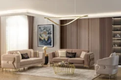 Casa Padrino Luxus Sessel Hellbraun / Gold 87 x 83 x H. 75 cm - Wohnzimmer Sessel - Hotel Sessel - Wohnzimmer Möbel - Hotel Möbel - Luxus Möbel - Wohnzimmer Einrichtung - Luxus Einrichtung