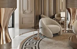 Casa Padrino Luxus Sessel Hellgrau / Kupfer 114 x 100 x H. 76 cm - Wohnzimmer Sessel - Hotel Sessel - Wohnzimmer Möbel - Hotel Möbel - Luxus Möbel - Luxus Einrichtung
