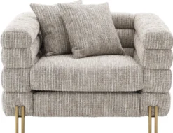 Casa Padrino Luxus Sessel mit Kissen Beige / Messingfarben 112 x 97 x H. 69 cm - Wohnzimmer Sessel - Hotel Sessel - Luxus Möbel