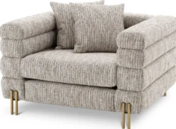 Casa Padrino Luxus Sessel mit Kissen Beige / Messingfarben 112 x 97 x H. 69 cm - Wohnzimmer Sessel - Hotel Sessel - Luxus Möbel