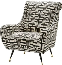Casa Padrino Luxus Sessel Schwarz / Weiß / Messingfarben 80 x 90 x H. 88 cm - Wohnzimmer Sessel - Wohnzimmermöbel