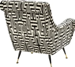 Casa Padrino Luxus Sessel Schwarz / Weiß / Messingfarben 80 x 90 x H. 88 cm - Wohnzimmer Sessel - Wohnzimmermöbel