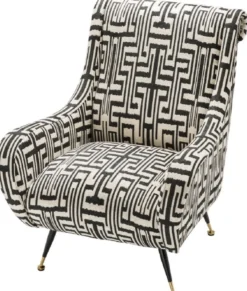 Casa Padrino Luxus Sessel Schwarz / Weiß / Messingfarben 80 x 90 x H. 88 cm - Wohnzimmer Sessel - Wohnzimmermöbel