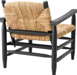 Casa Padrino Luxus Sessel Schwarz / Naturfarben 60,5 x 74 x H. 71 cm - Wohnzimmer Sessel - Hotel Sessel - Wohnzimmer Möbel - Luxus Möbel - Wohnzimmer Einrichtung - Luxus Einrichtung - Möbel Luxus