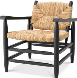 Casa Padrino Luxus Sessel Schwarz / Naturfarben 60,5 x 74 x H. 71 cm - Wohnzimmer Sessel - Hotel Sessel - Wohnzimmer Möbel - Luxus Möbel - Wohnzimmer Einrichtung - Luxus Einrichtung - Möbel Luxus