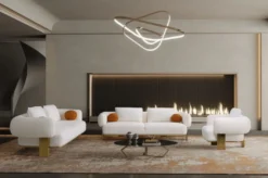 Casa Padrino Luxus Sessel Weiß / Messing 115 x 110 x H. 75 cm - Wohnzimmer Sessel - Hotel Sessel - Wohnzimmer Möbel - Hotel Möbel - Luxus Möbel - Luxus Einrichtung