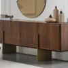 Casa Padrino Luxus Sideboard Braun / Messing 220 x 50 x H. 78 cm - Massivholz Schrank mit 4 Türen - Massivholz Möbel - Luxus Möbel - Luxus Einrichtung