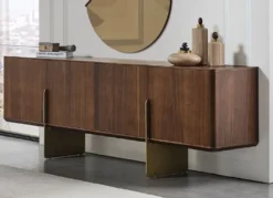 Casa Padrino Luxus Sideboard Braun / Messing 220 x 50 x H. 78 cm - Massivholz Schrank mit 4 Türen - Massivholz Möbel - Luxus Möbel - Luxus Einrichtung