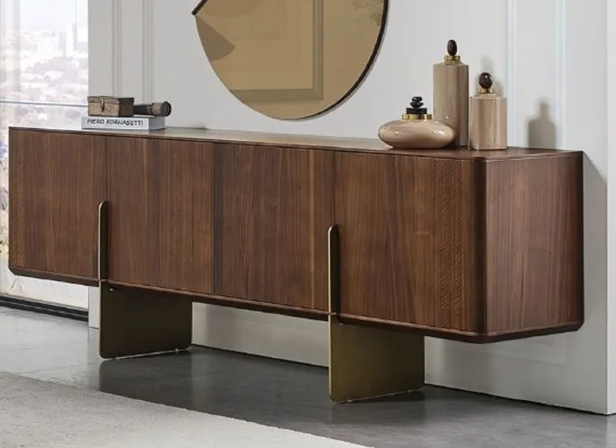 Casa Padrino Luxus Sideboard Braun / Messing 220 x 50 x H. 78 cm - Massivholz Schrank mit 4 Türen - Massivholz Möbel - Luxus Möbel - Luxus Einrichtung